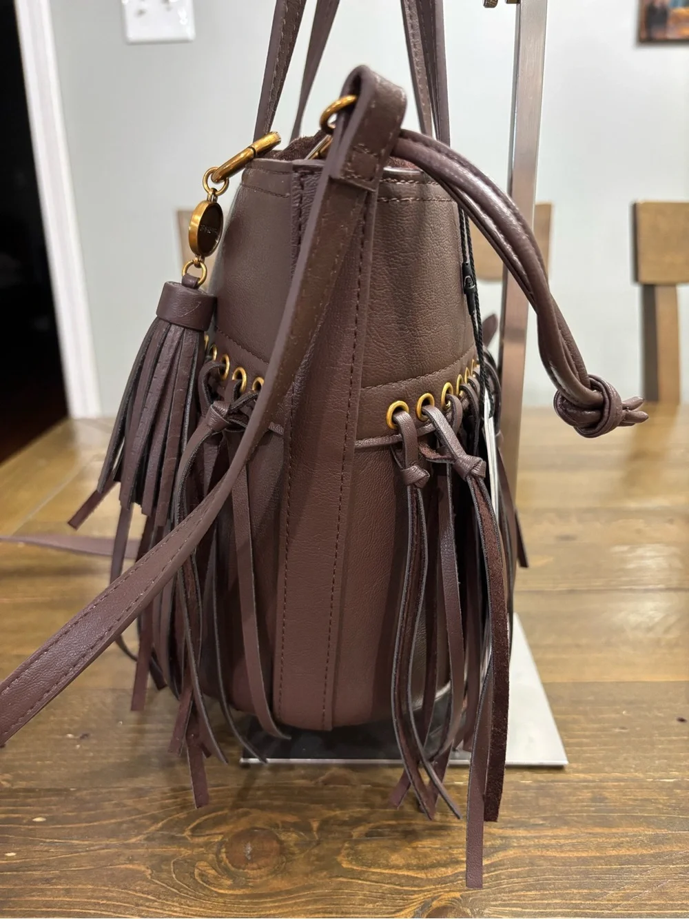 Steve Madden Dark Brown Leather Fringe Boho Style Crossbody Bag